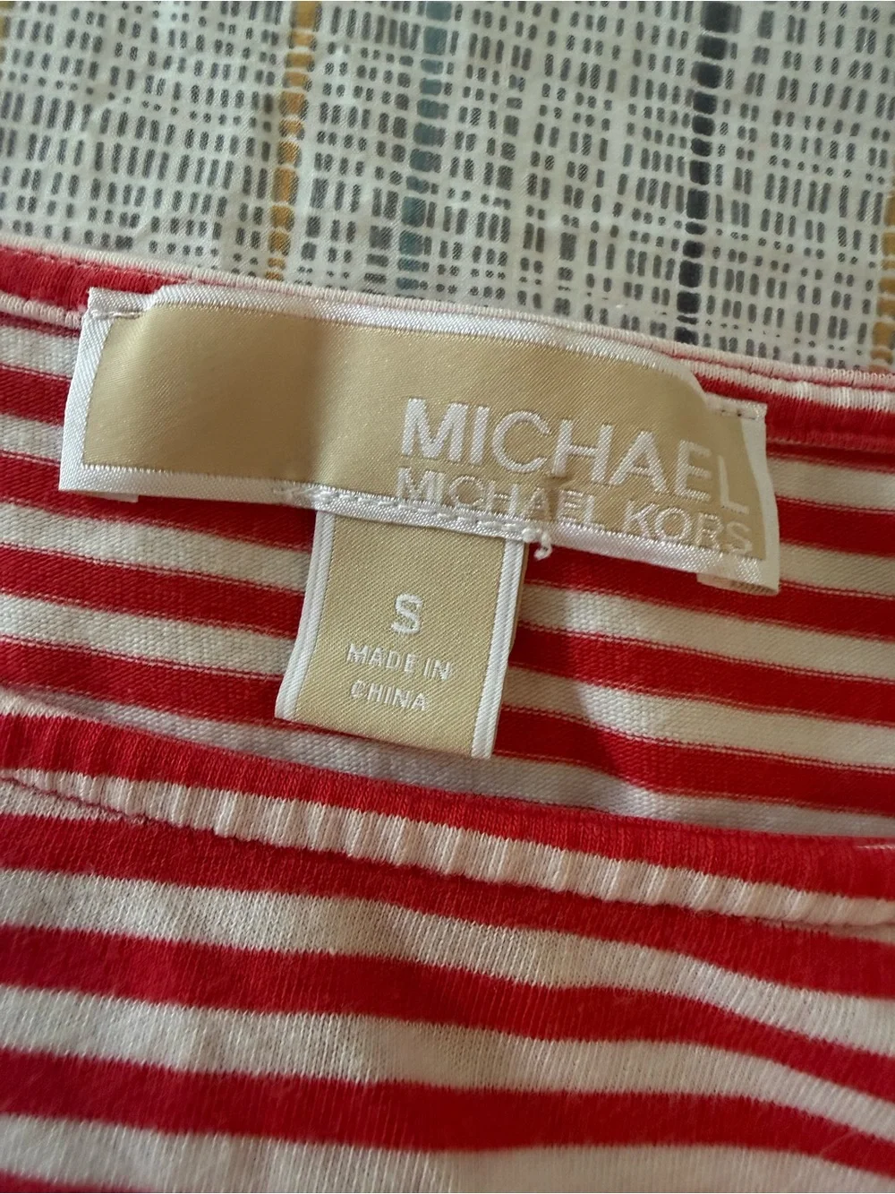 Michael Kors Red and White Striped Cold-Shoulder Long Sleeve Top